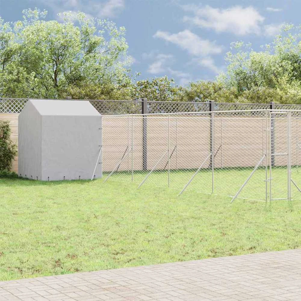 Lauko voljeras šunims su stogu, sidabrinis, 10x10x2,5m, plienas