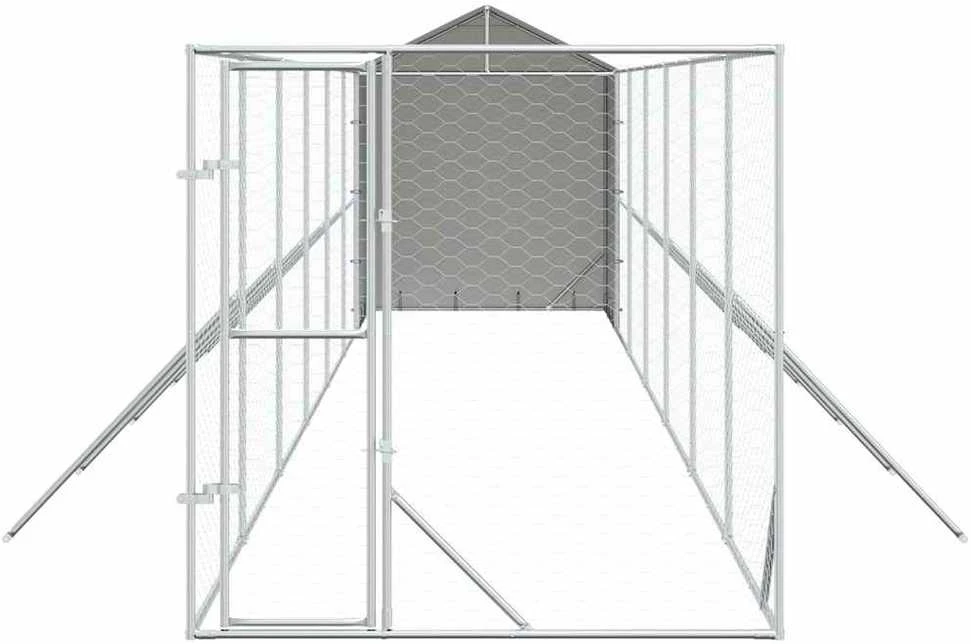 Lauko voljeras šunims su stogu, sidabrinis, 2x14x2,5m, plienas