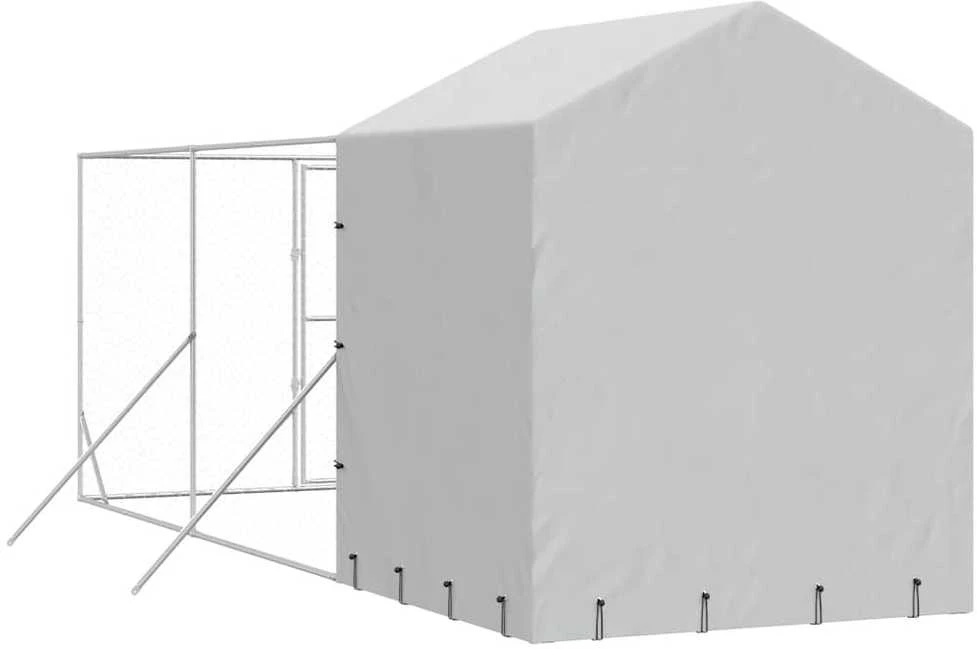 Lauko voljeras šunims su stogu, sidabrinis, 2x6x2,5m, plienas