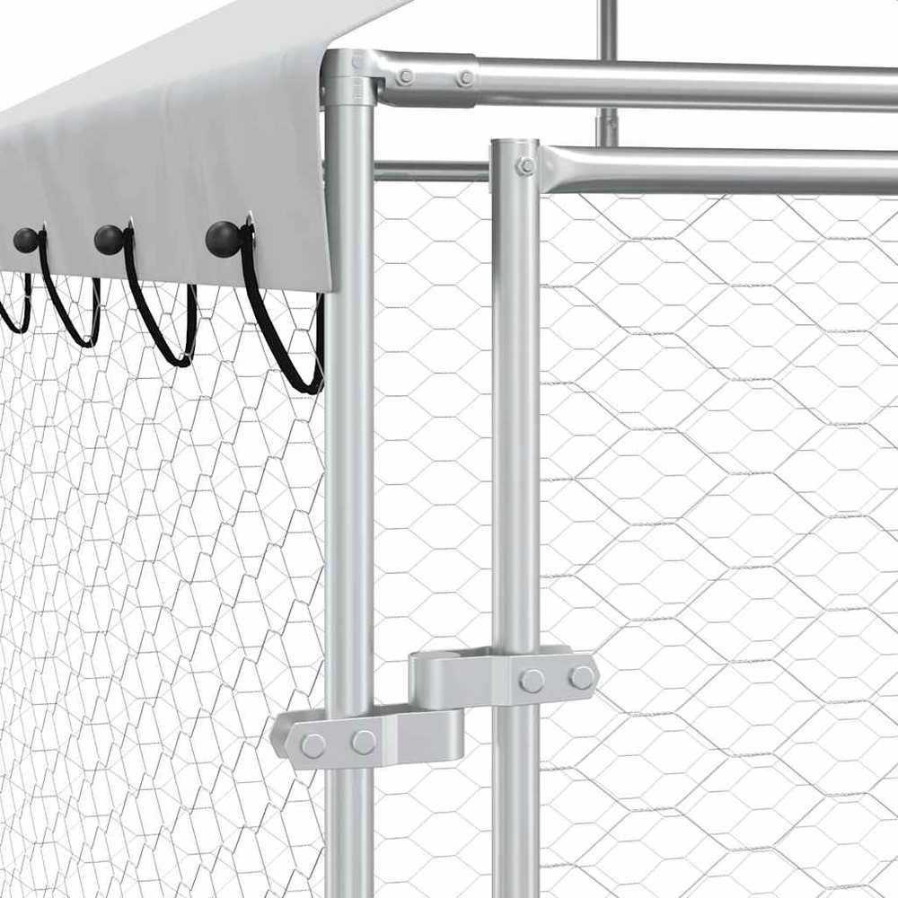 Lauko voljeras šunims su stogu, sidabrinis, 4x4x2,5m, plienas