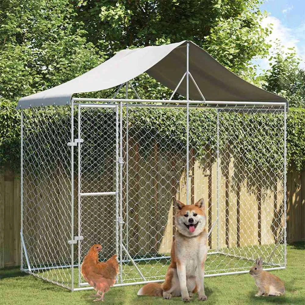 Lauko voljeras šunims su stogu, sidabrinis, 3x1,5x2,5m, plienas