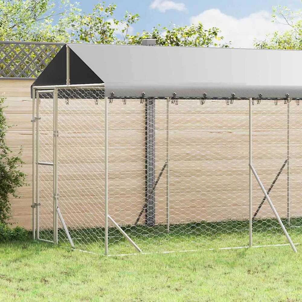 Lauko voljeras šunims su stogu, sidabrinis, 2x6x2,5m, plienas