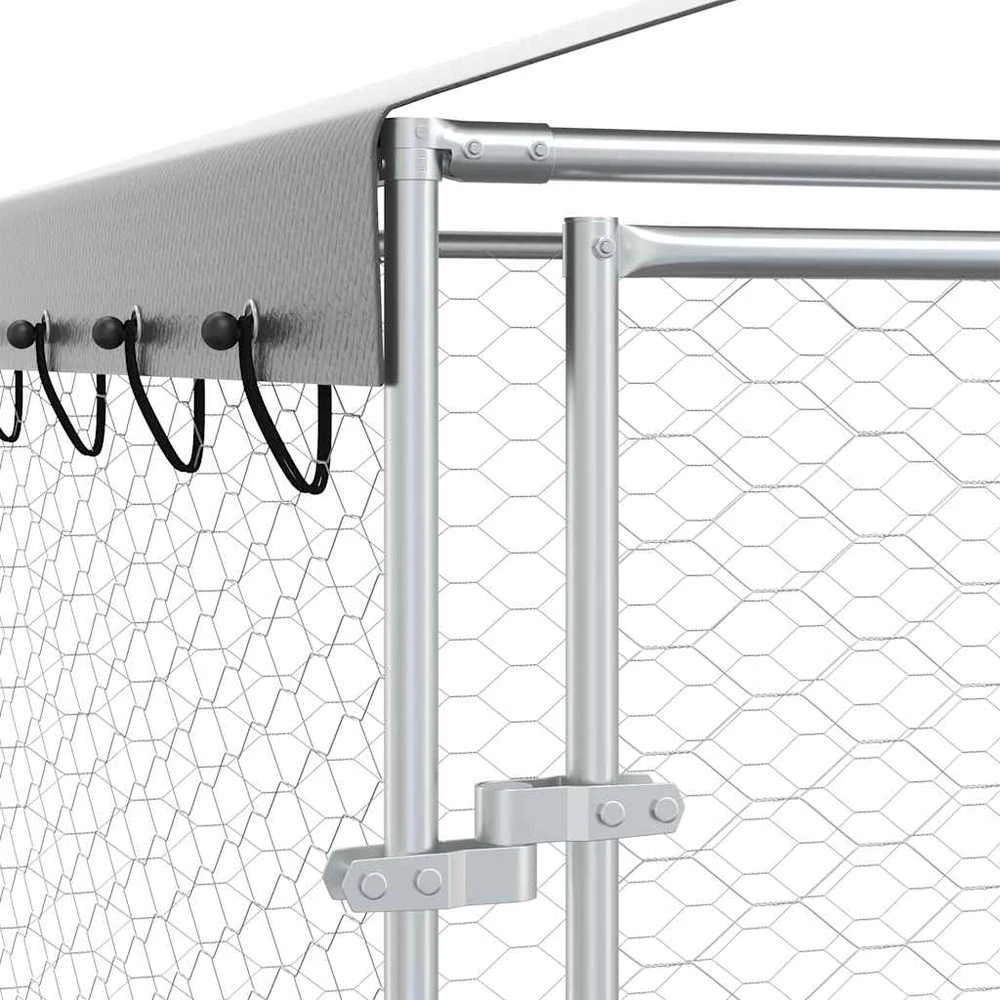 Lauko voljeras šunims su stogu, sidabrinis, 3x4,5x2,5m, plienas