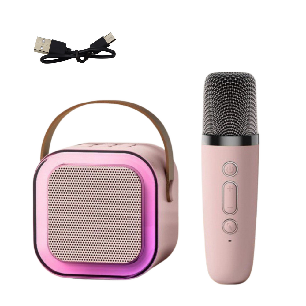 Lean Toys Belaidė karaoke kolonėlė K12 RGB Bluetooth su mikrofonu rožinė