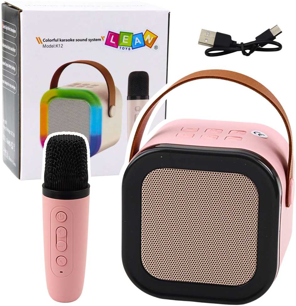 Lean Toys Belaidė karaoke kolonėlė K12 RGB Bluetooth su mikrofonu rožinė