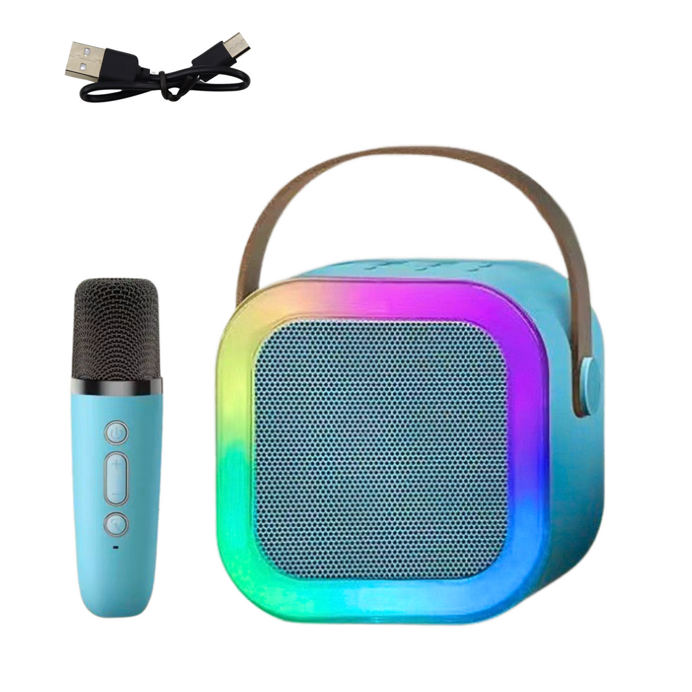 Lean Toys Belaidis karaoke garsiakalbis su mikrofonu K12 RGB mėlynas