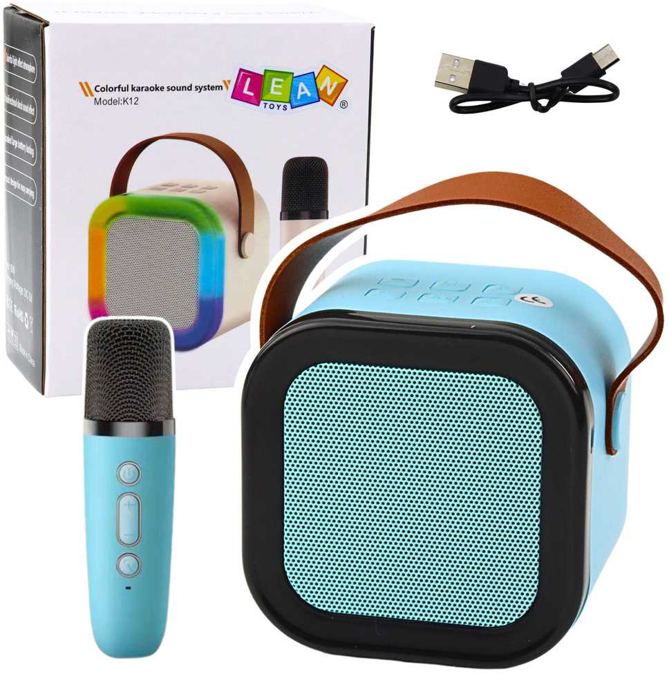 Lean Toys Belaidis karaoke garsiakalbis su mikrofonu K12 RGB mėlynas