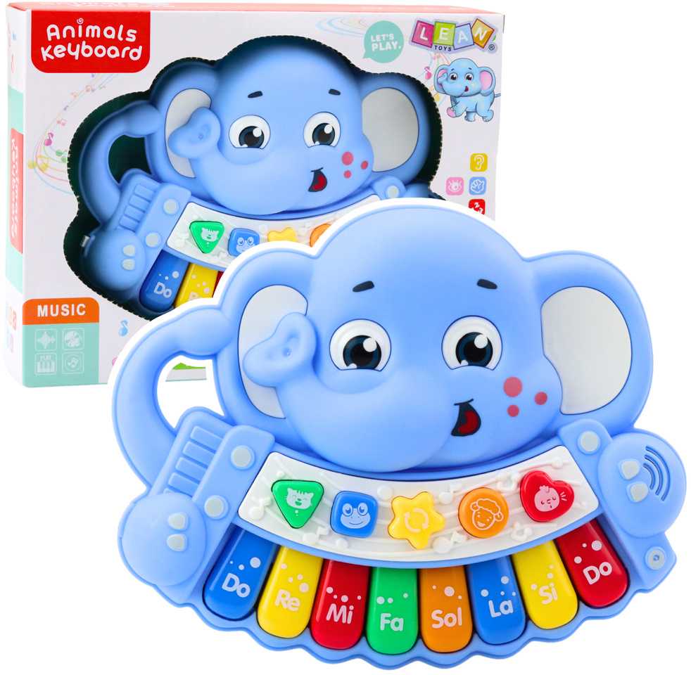 Lean Toys Interaktyvus mėlynas drambliuko pianinas