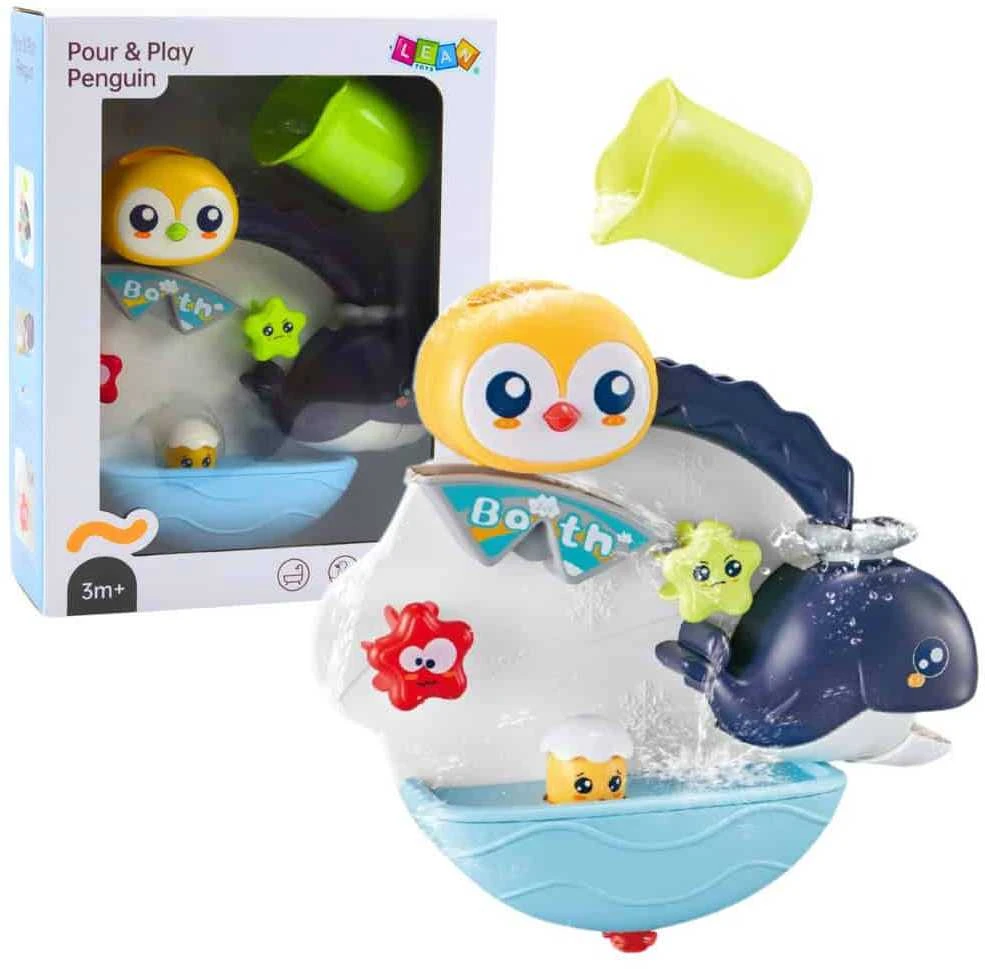 Lean Toys Interaktyvus vonios žaislas pingvinas su vandens efektais