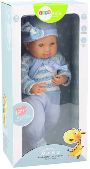 Lėlė kūdikis su mėlynais drabužiais Lean Toys, 39 cm