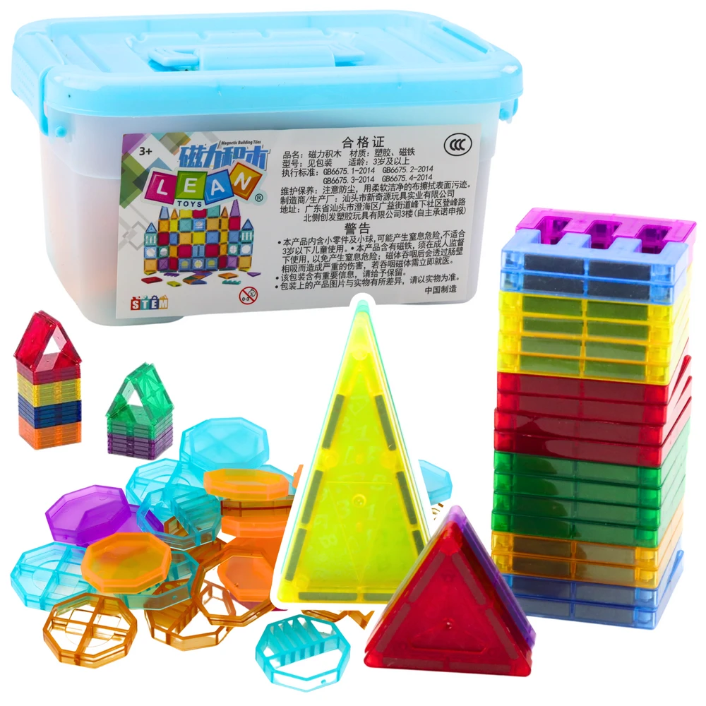 Lean Toys Magnetiniai blokeliai dėžutėje 57 vnt.