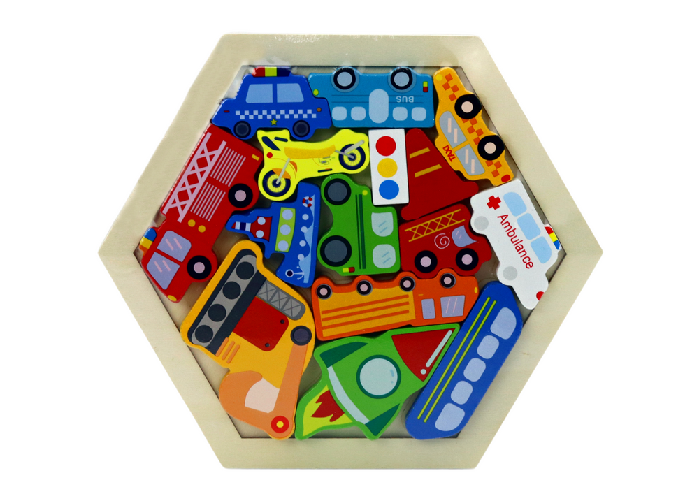 Lean Toys Medinė dėlionė su transporto priemonėmis vaikams, 15 dalių