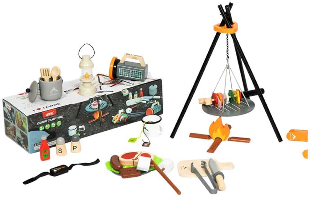 Lean Toys Medinis vaikiškas stovyklavimo rinkinys su 45 priedais