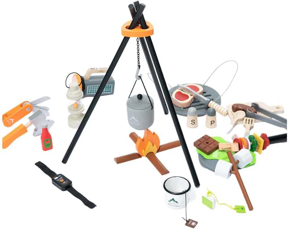 Lean Toys Medinis vaikiškas stovyklavimo rinkinys su 45 priedais