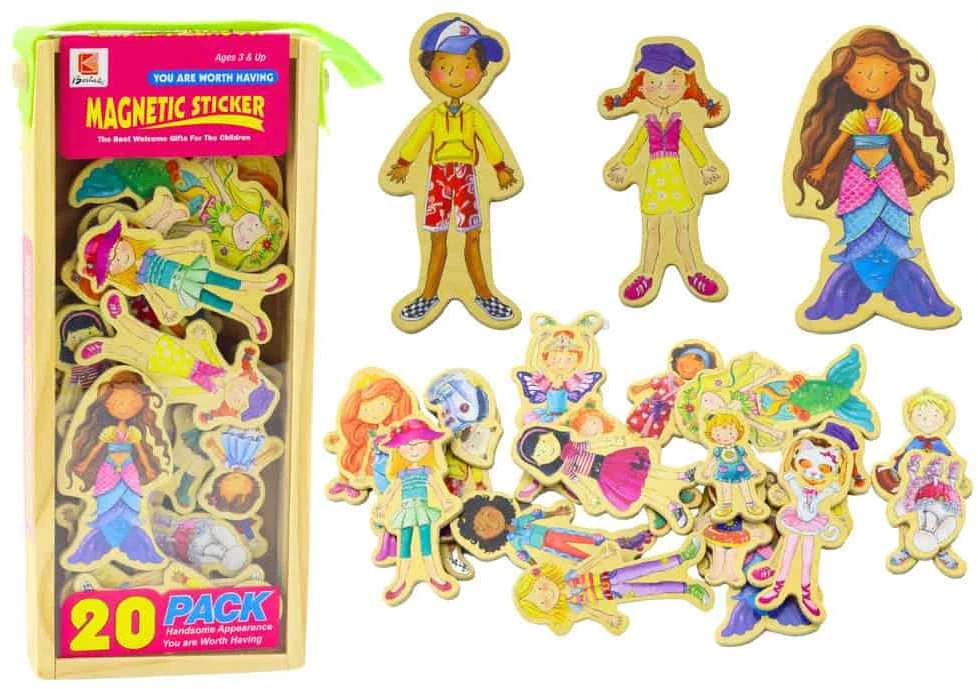 Lean Toys Mediniai magnetukai su spalvingais personažais, 20 vnt.