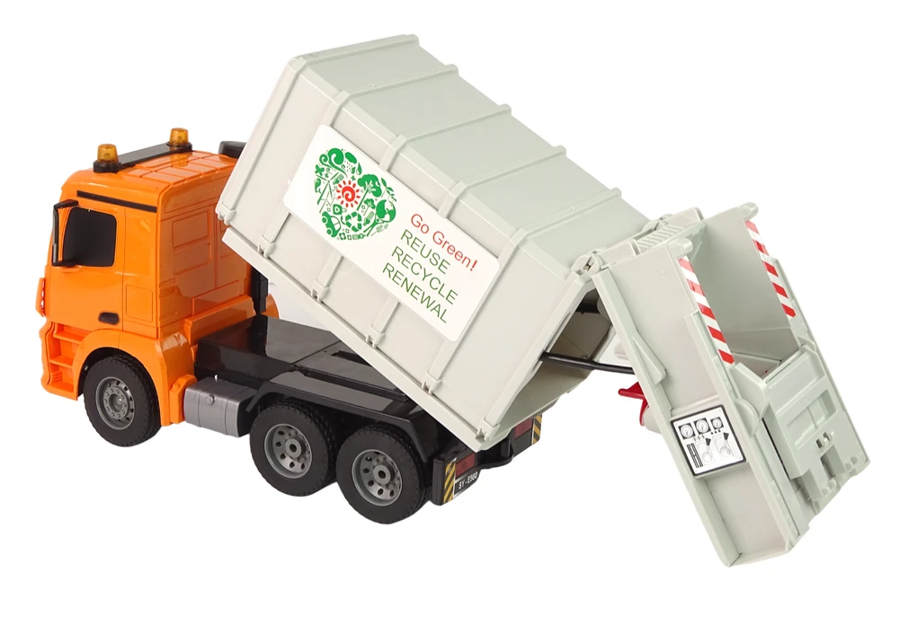 Double E Nuotoliniu būdu valdomas sunkvežimis RC Garbage Truck Mercedes-Benz Antos, oranžinis