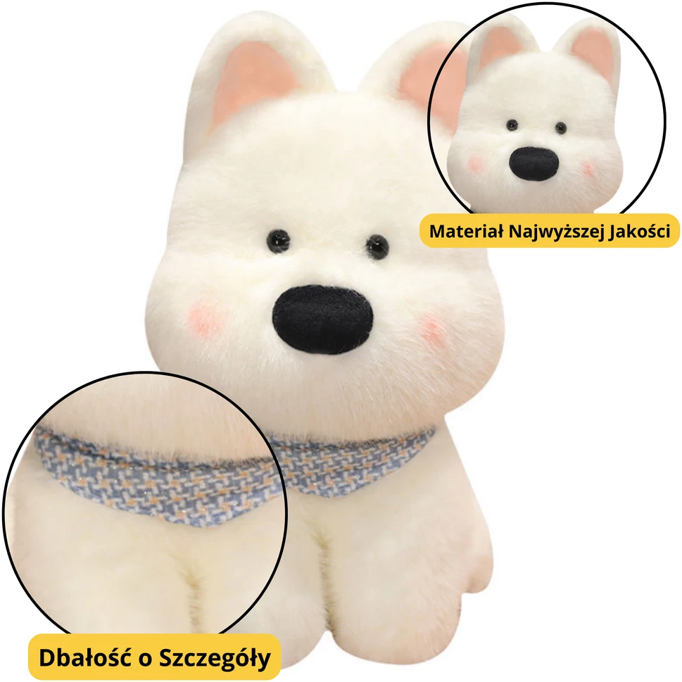 Lean Toys Baltas pliušinis šuniukas su mėlynu šaliku, 33 cm