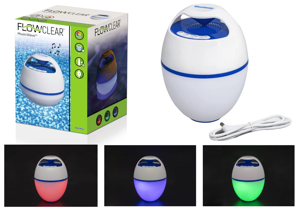 Bestway plaukiojantis MusicWave™ garsiakalbis su Bluetooth ir 58700 LED lempute