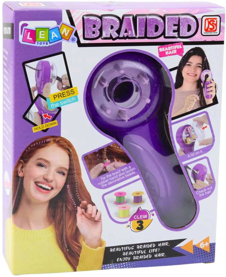 Lean Toys Plaukų pynimo rinkinys su pynimo mašinėle, siūlais ir gumelėmis