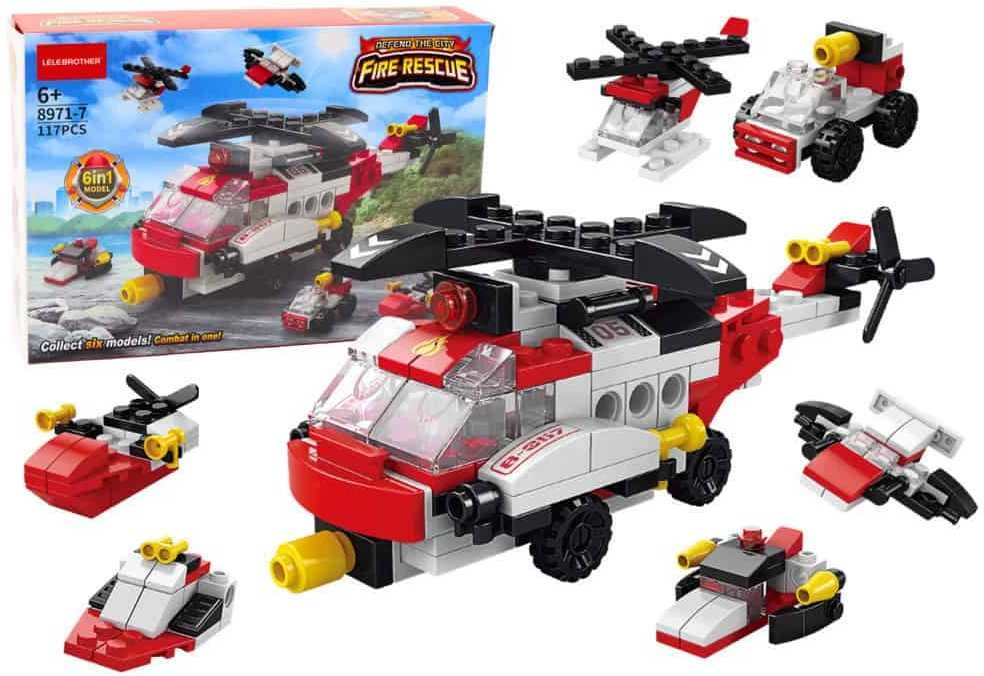 Lean Toys Konstravimo blokelių rinkinys su sraigtasparniu 6in1, 117 detalių