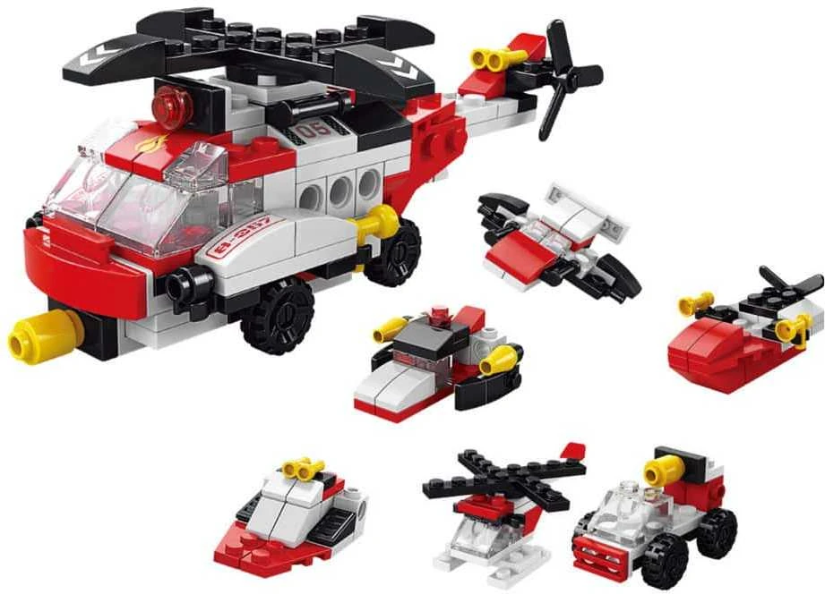 Lean Toys Konstravimo blokelių rinkinys su sraigtasparniu 6in1, 117 detalių