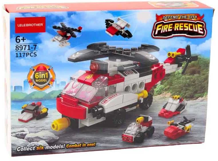 Lean Toys Konstravimo blokelių rinkinys su sraigtasparniu 6in1, 117 detalių