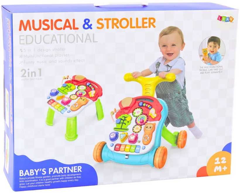 Lean Toys Vaikščiojimo stumdukas su 2in1 šviesos ir garso lavinimo stalu