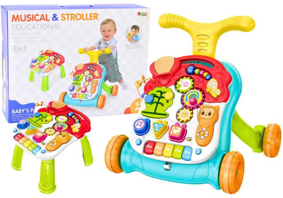 Lean Toys Vaikščiojimo stumdukas su 2in1 šviesos ir garso lavinimo stalu