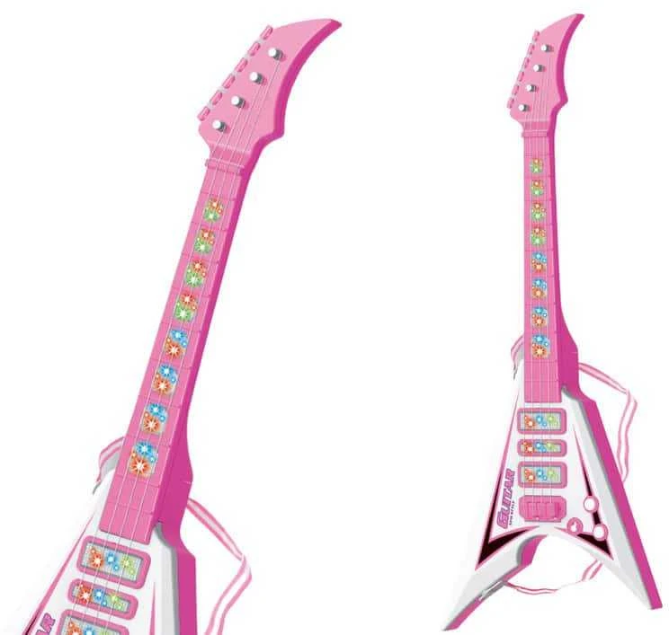Lean Toys Vaikiška elektrinė gitara su šviesomis ir melodijomis, 54 cm, rožinė