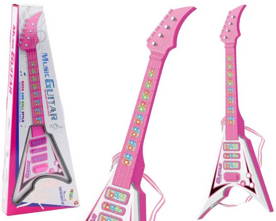 Lean Toys Vaikiška elektrinė gitara su šviesomis ir melodijomis, 54 cm, rožinė