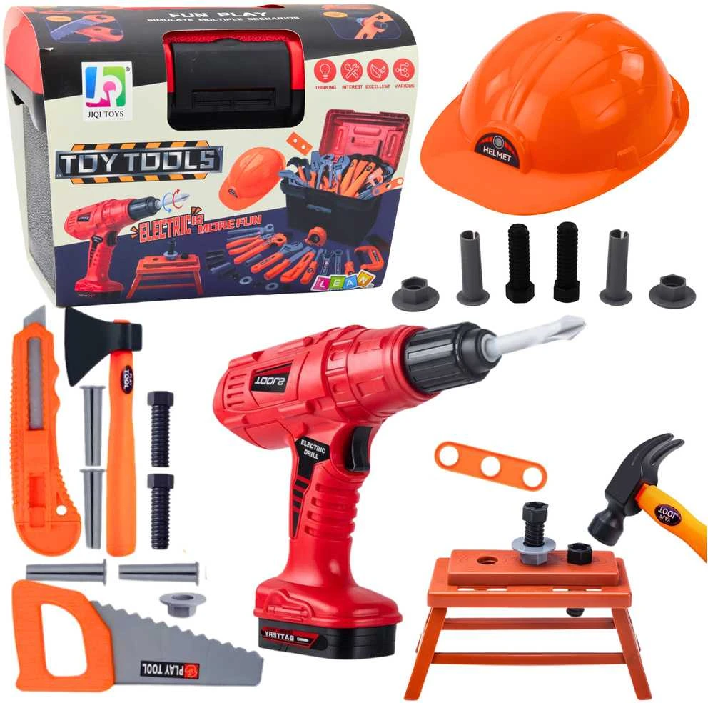 Lean Toys Vaikiškas įrankių rinkinys su elektriniu atsuktuvu 55vnt