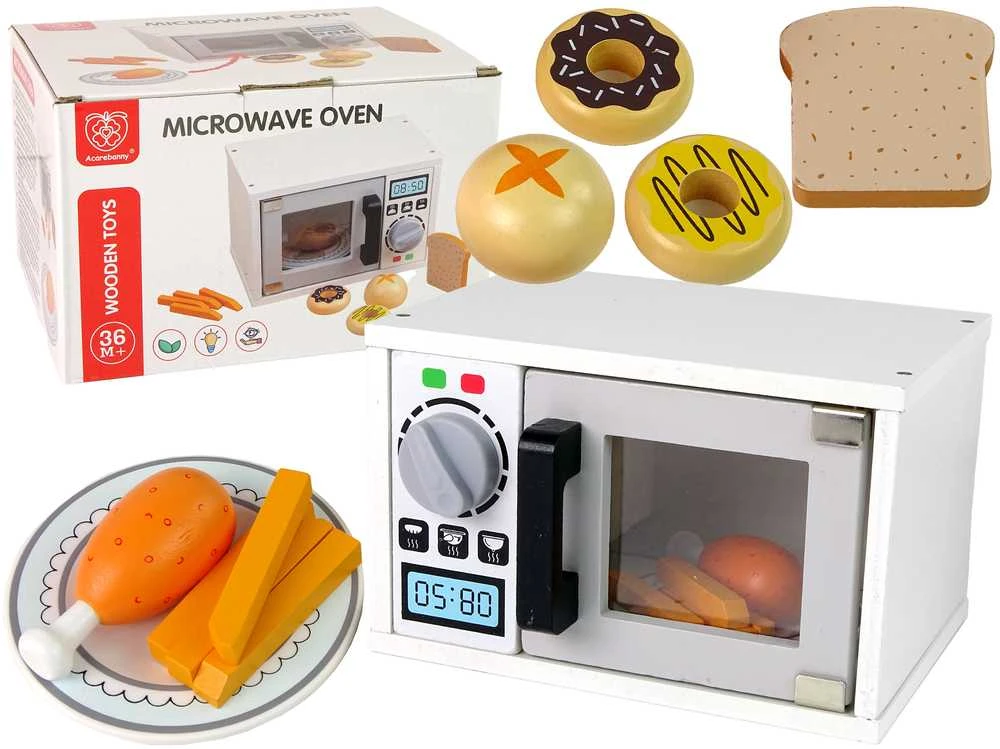 Lean Toys Žaislinė mikrobangų krosnelė su priedais, balta