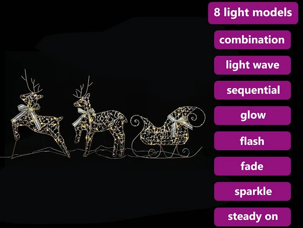 LED elniai 3 vnt. 60 LED Šilta balta 44,5 x 18 x 66 cm PET