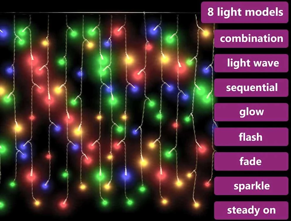 LED girlianda varvekliai, 10m, 400 spalvotų LED, 8 funkcijos