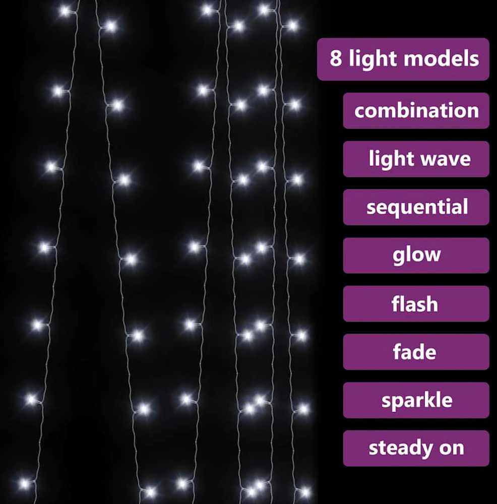 LED lempučių užuolaida, 3x3m, 300 šaltų baltų LED lempučių