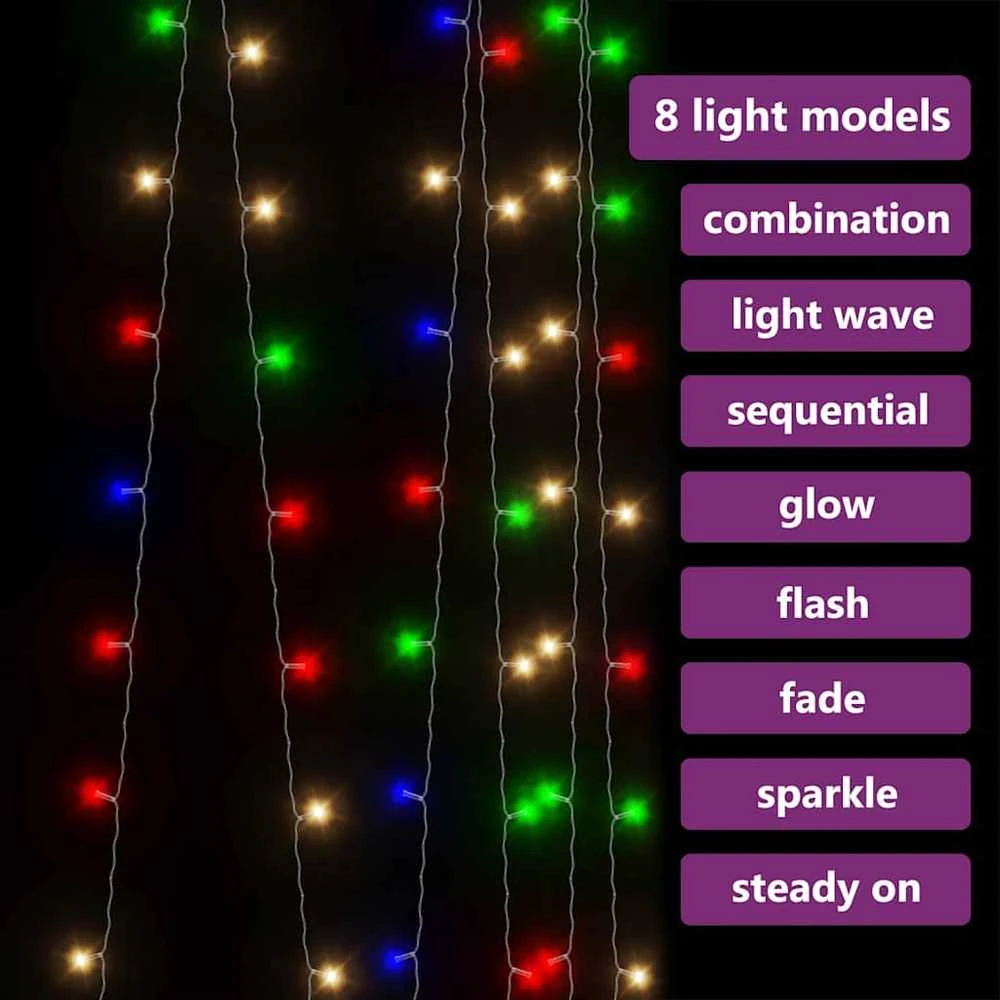 LED lempučių užuolaida, 3x3m, 300 spalvotų LED lempučių