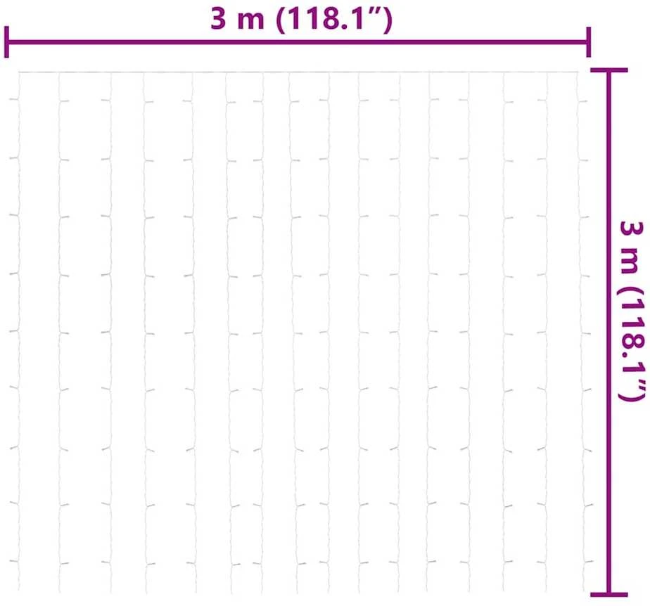LED lempučių užuolaida, 3x3m, 300 spalvotų LED lempučių