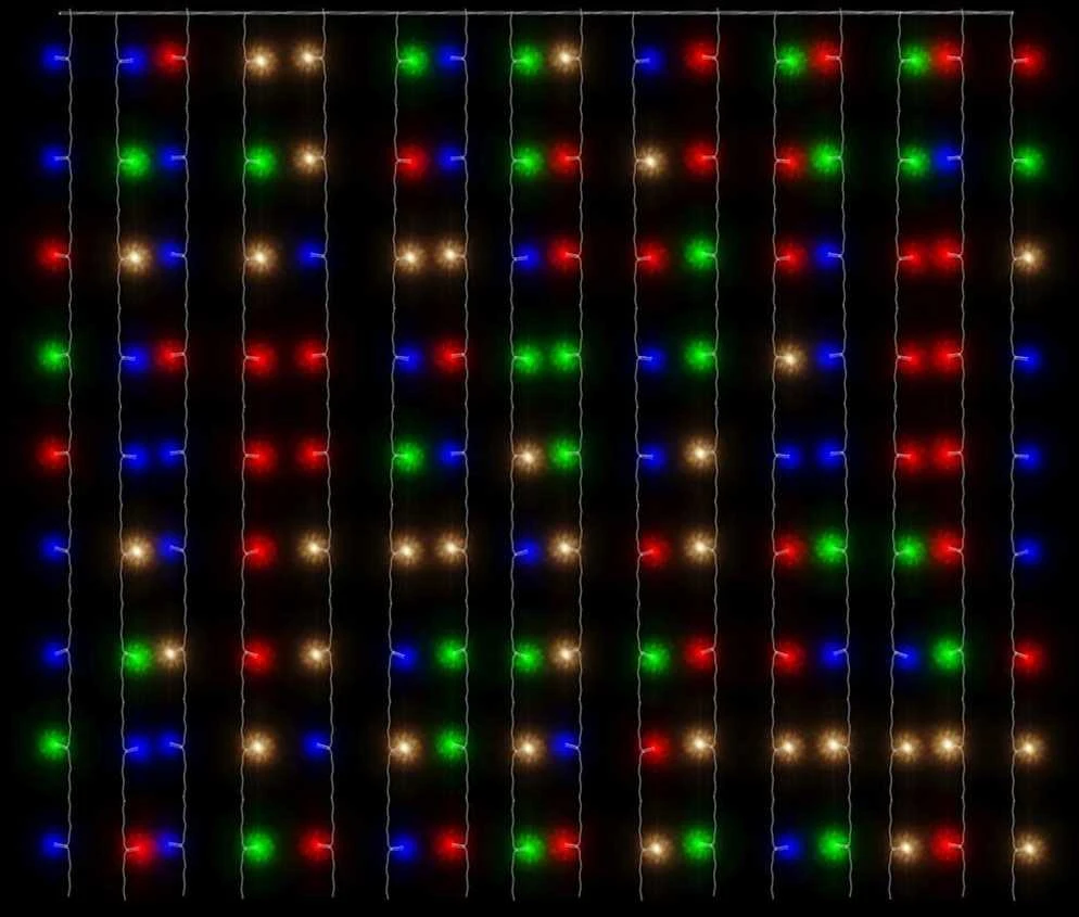 LED lempučių užuolaida, 3x3m, 300 spalvotų LED lempučių