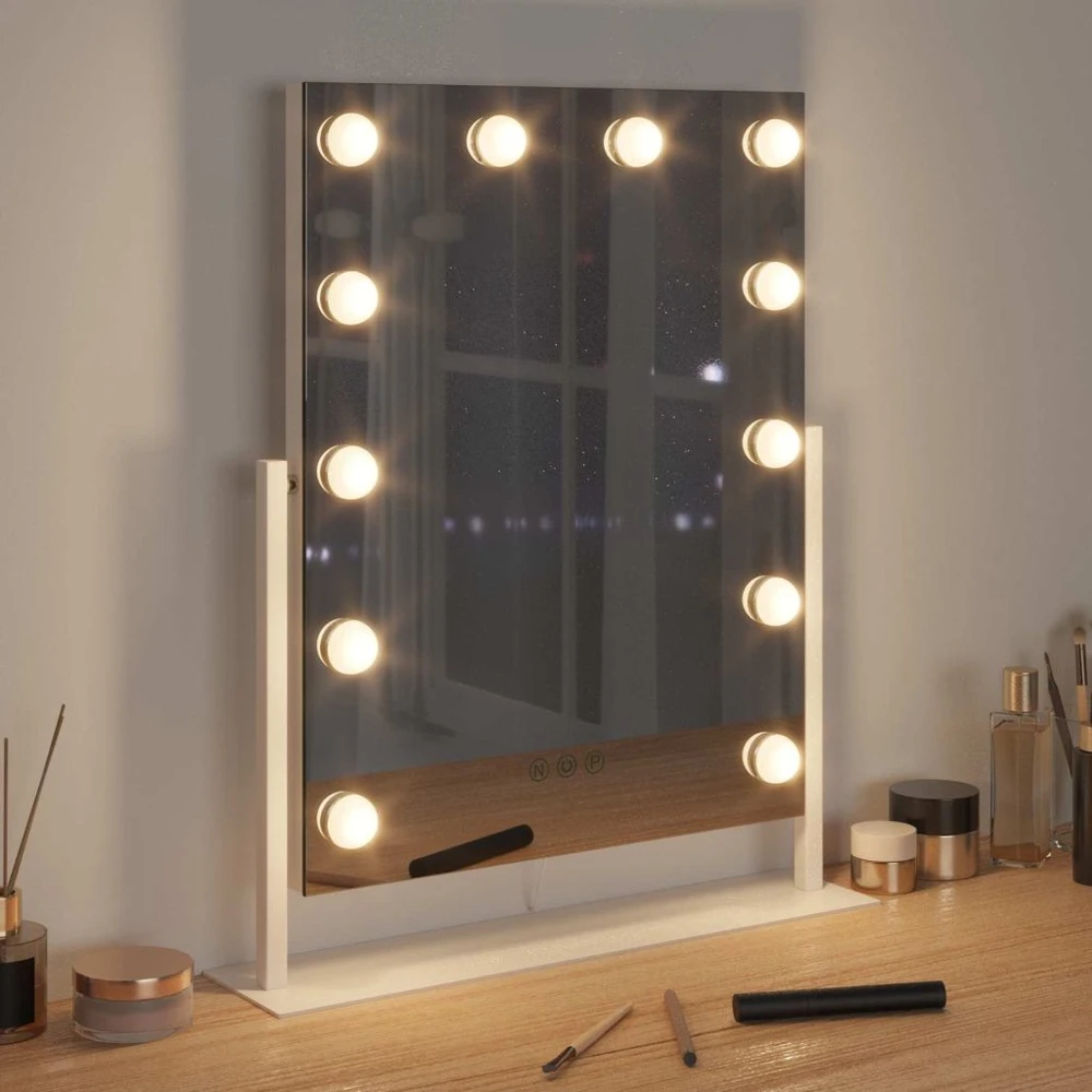 LED makiažo veidrodis Balta 44 x 10 x 53 cm Stiklas ir plienas