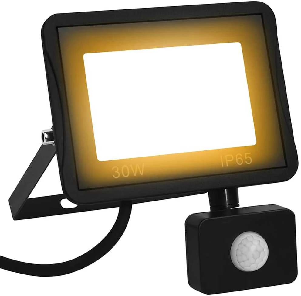 LED prožektorius su jutikliu, šiltos baltos spalvos, 30W