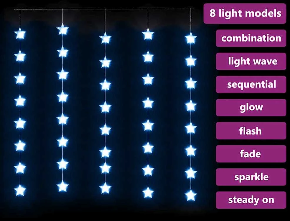 LED žvaigždžių užuolaida, 200 mėlynų LED lempučių