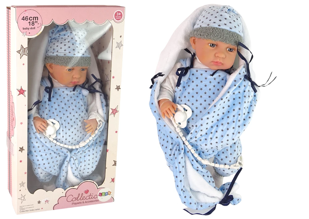 Lėlė kūdikis Lean Toys 46 cm mėlynai
