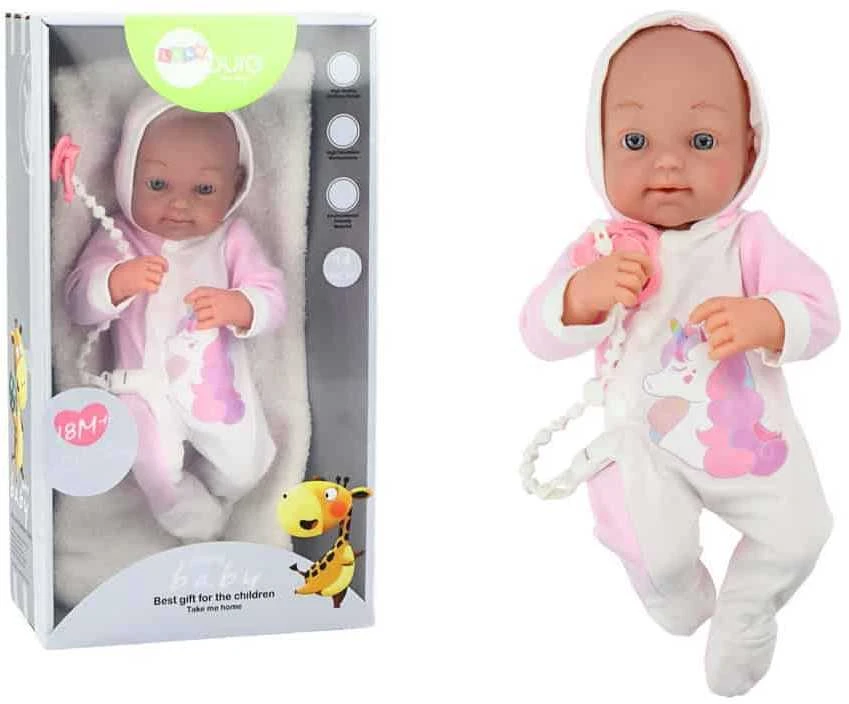 Lean Toys Lėlė kūdikis su vienaragio kostiumu, 35 cm