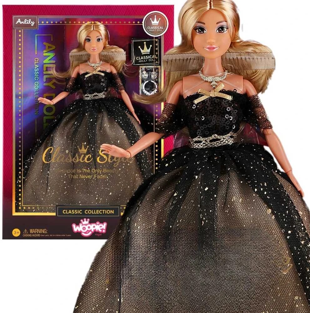 Lėlė Lili su ilga juoda suknele WOOPIE ROYAL 30 cm