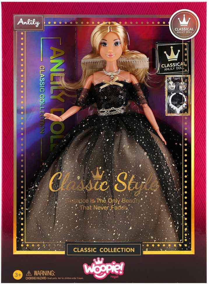 Lėlė Lili su ilga juoda suknele WOOPIE ROYAL 30 cm