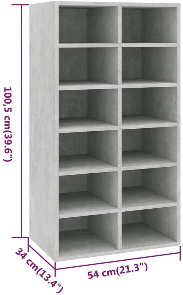 Lentyna batams, betono pilkos spalvos, 54x34x100,5cm, mediena