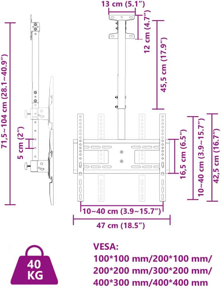 Lubinis televizoriaus laikiklis 32-65 colių ekranui, 40kg