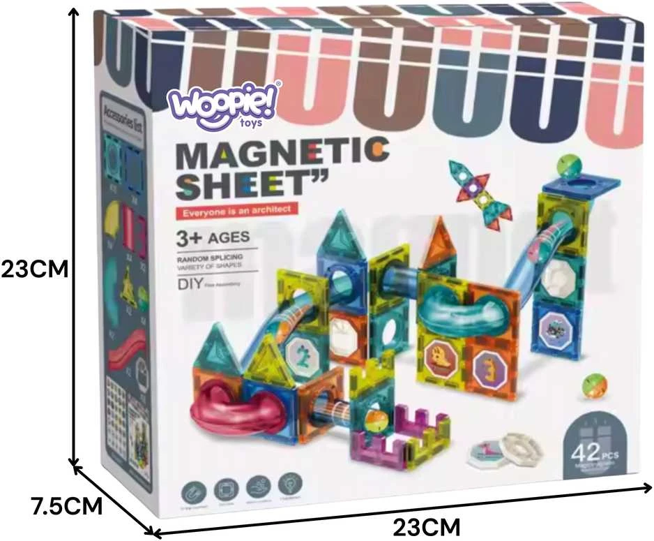 Magnetinis 3D konstruktorius su kamuoliukų trasa WOOPIE 42 vnt