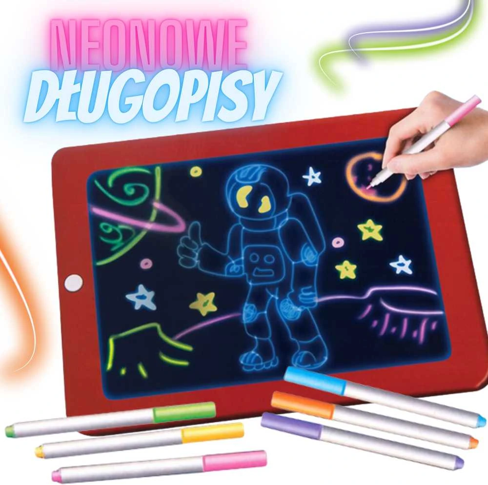 Magnetinis piešimo planšetė su neoniniais žymekliais Woopie