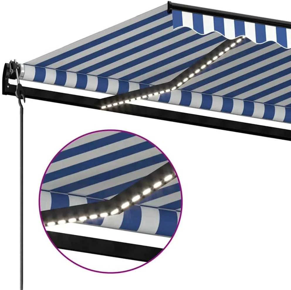 Markizė su LED/vėjo jutikliu, mėlyna/balta, 350x250cm
